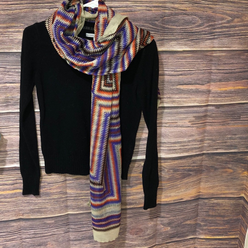 Orange purple black and cream scarf